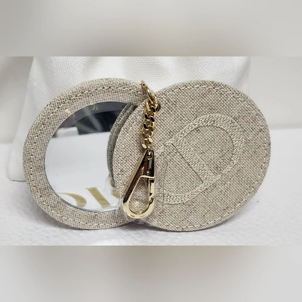 Dior Linen Mirror Bag/Key Chain and Drawstring Pouch Gift Set NWT